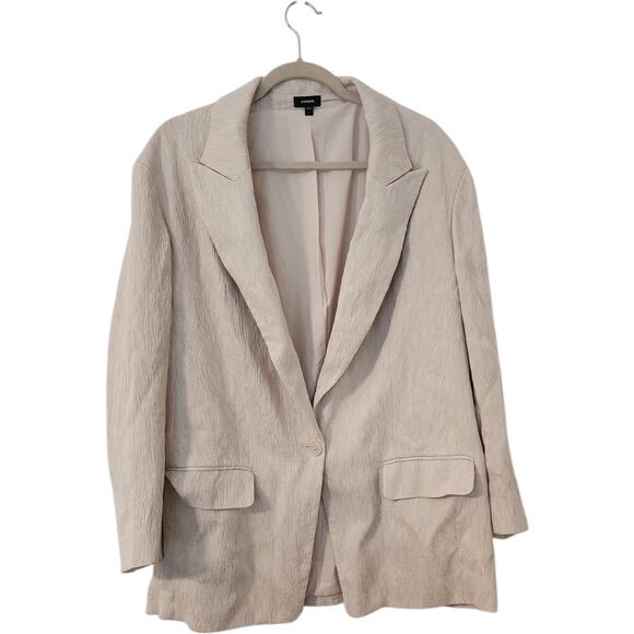 Express Oversized Textured Boyfriend Blazer Suit Jacket Beige Cream sz L - Picture 5 of 16